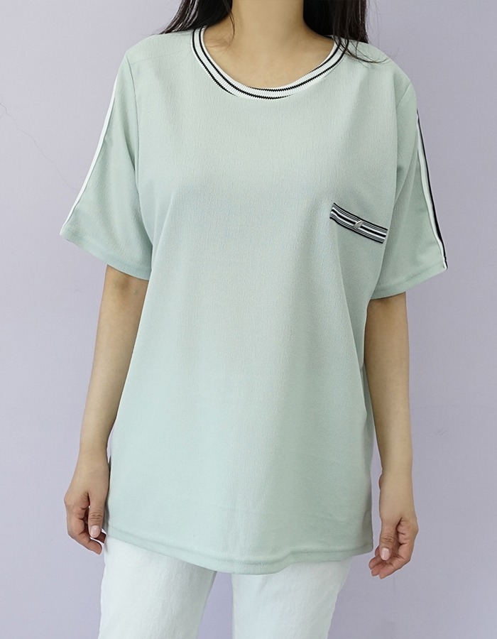아보 단추 배색라인 여름 반팔 티셔츠 / BS